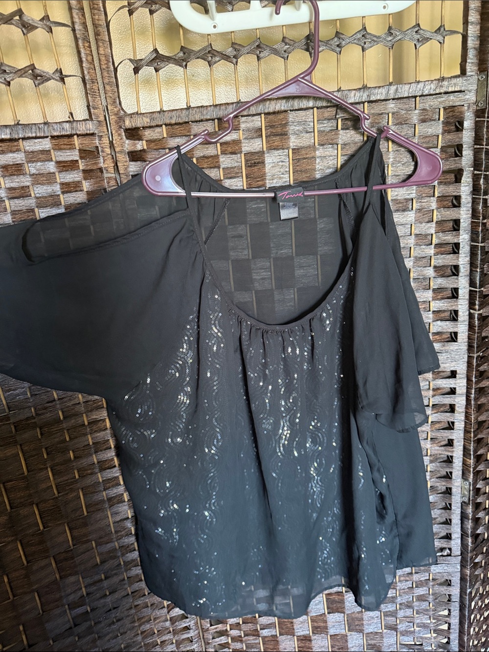 torrid Black Lace-Front Cold Shoulder Blouse